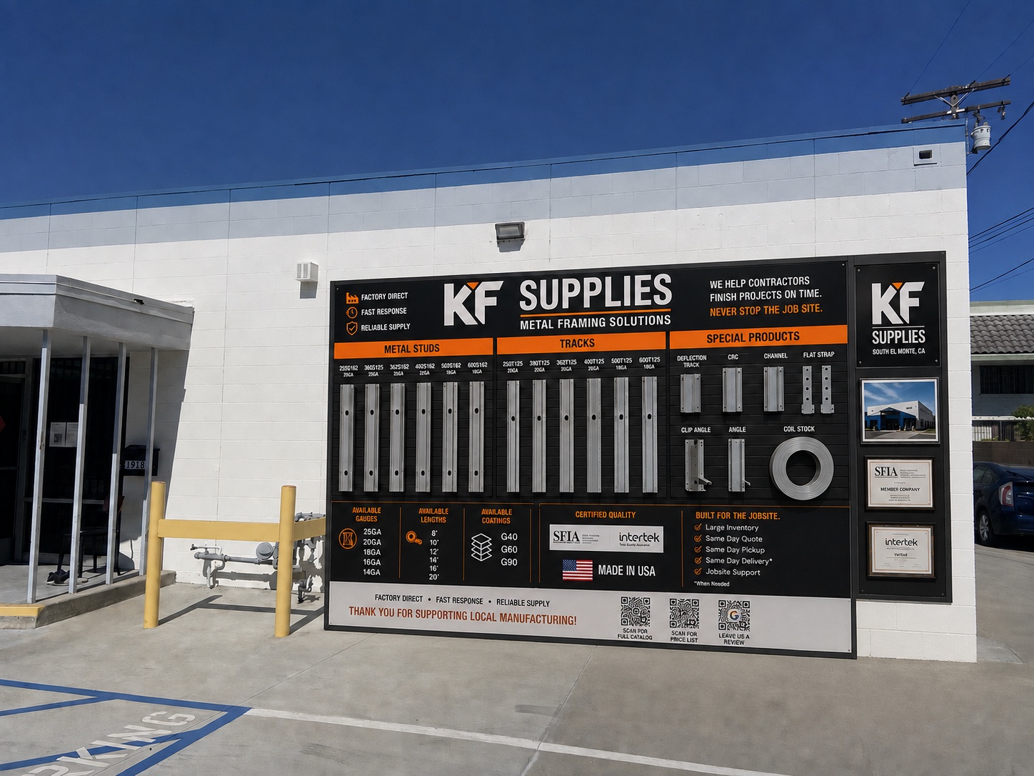 KF Framing Supply metal framing sample wall in South El Monte
